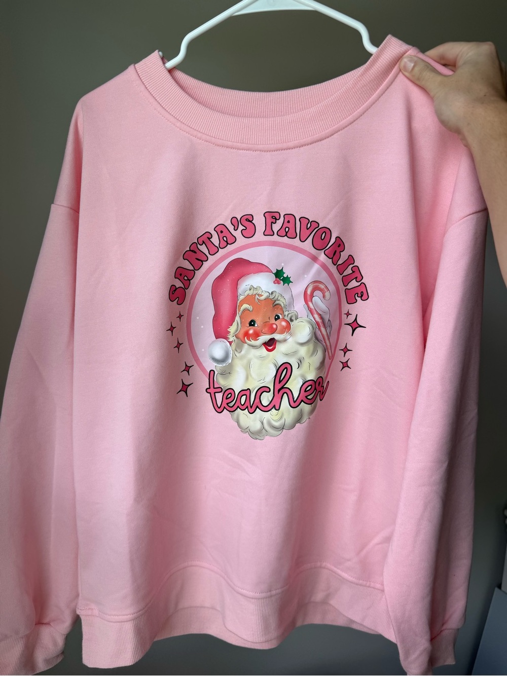 Santa's Favorite Teacher Pink Sweatshirt